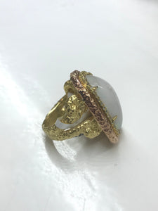 18K Yellow & Rose Gold 21.34ct. Australian Opal 0.80tcw. Diamond Ring Size 6.25