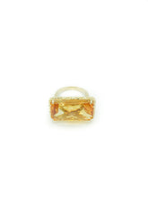 Load image into Gallery viewer, Checkerboard-Cut-11.85ct-Rectangular-Citrine-and-14K-Yellow-Gold-Bark-Finish-Size-5-Ring
