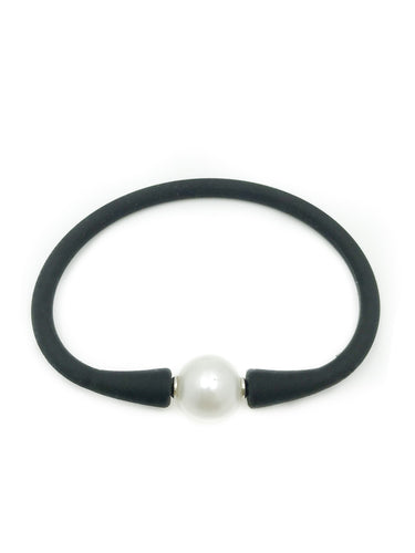 Natural Cultured Pearl Black Rubber Bracelet