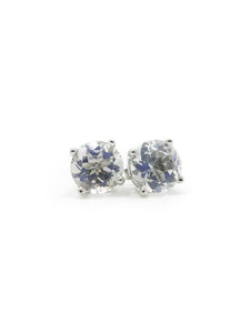 Round White Topaz and 10K White Gold Stud Friction Post Earrings 2.50tcw.