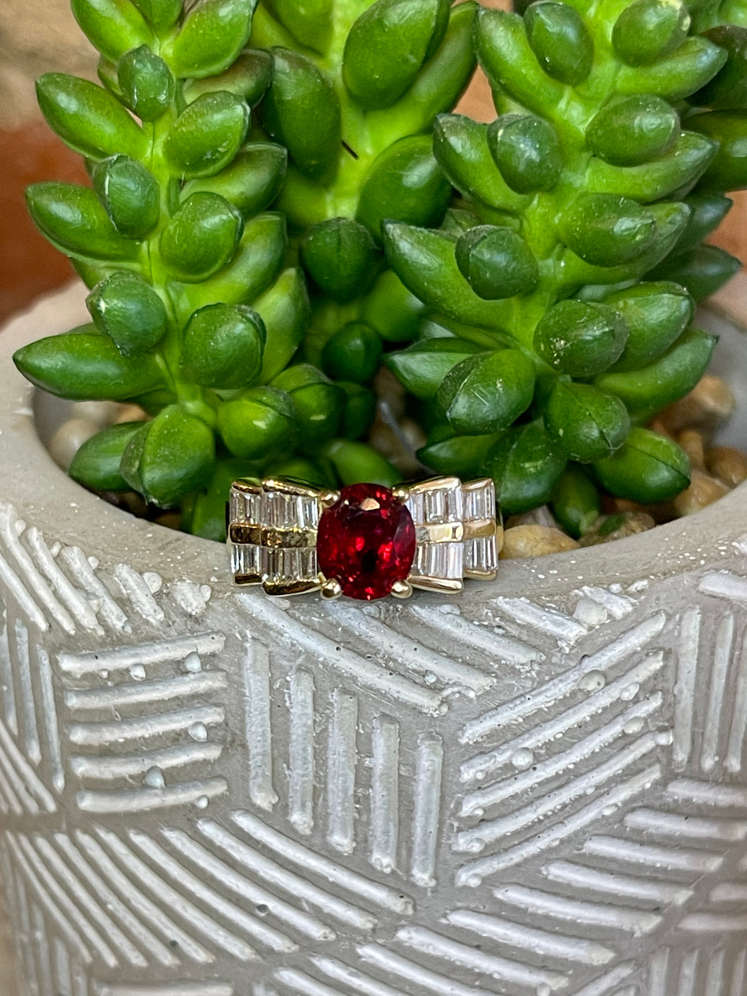 Red Spinel and Baguette Ring