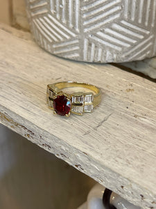 Red Spinel and Baguette Ring