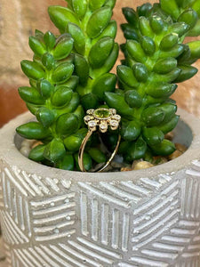 Peridot and Diamond Flower Ring